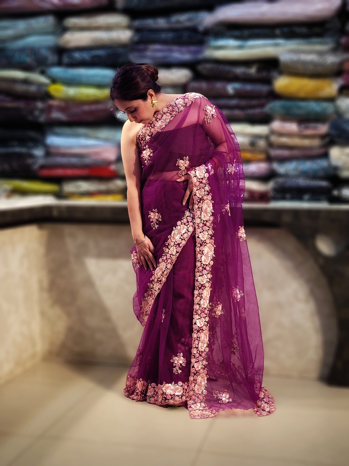 Alia Bhatt Met Gala look inspired Purple Handwork Net Saree