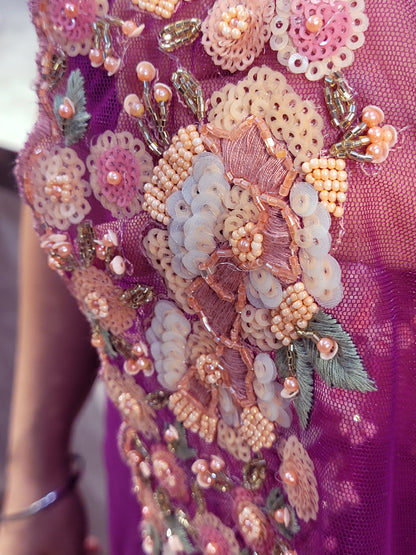 Alia Bhatt Met Gala look inspired Purple Handwork Net Saree