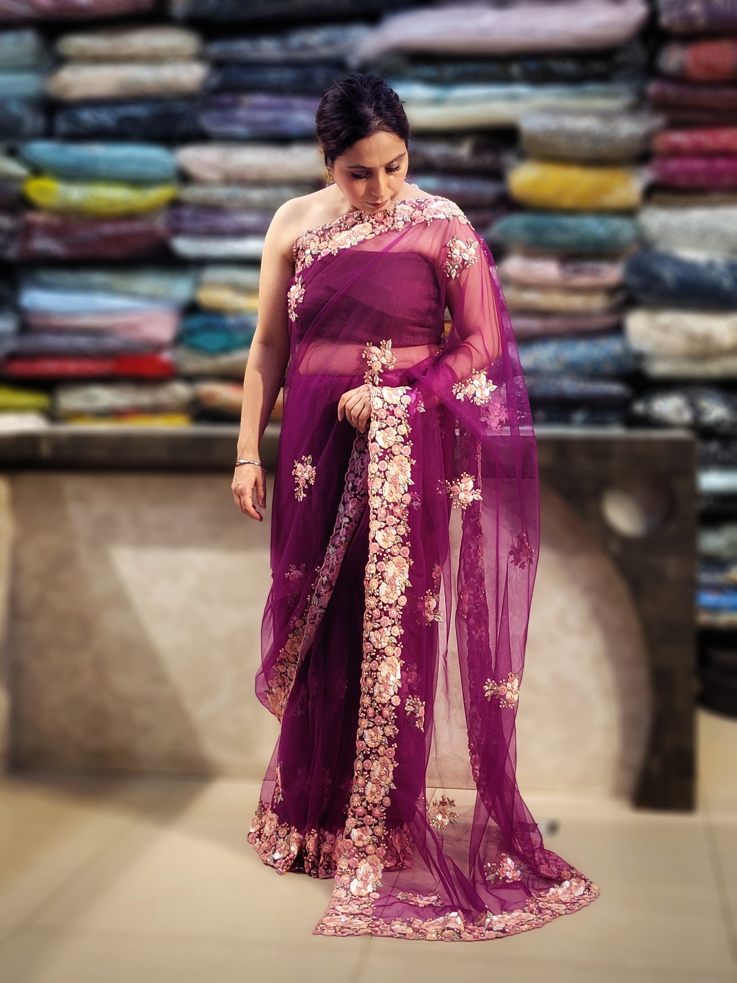 Alia Bhatt Met Gala look inspired Purple Handwork Net Saree