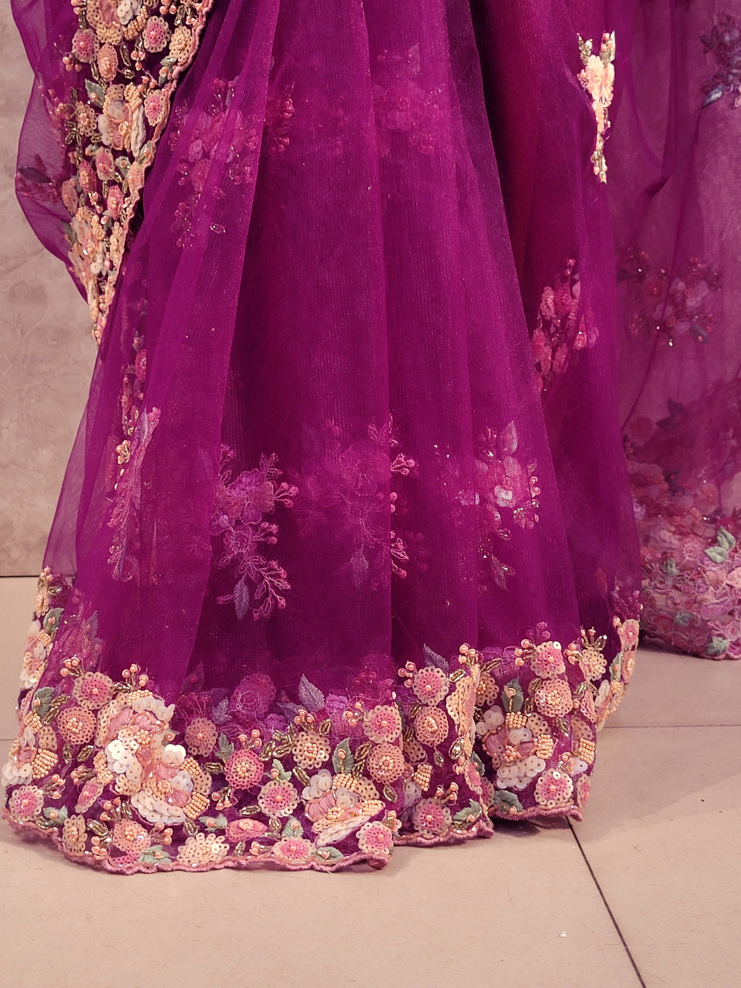 Alia Bhatt Met Gala look inspired Purple Handwork Net Saree