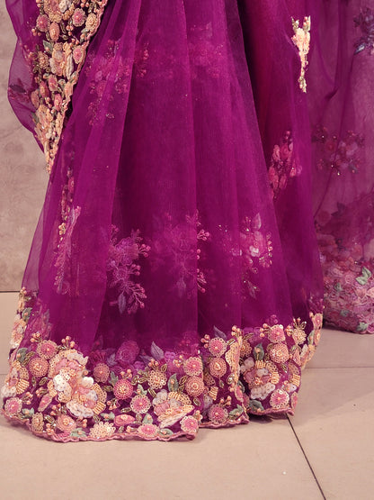Alia Bhatt Met Gala look inspired Purple Handwork Net Saree