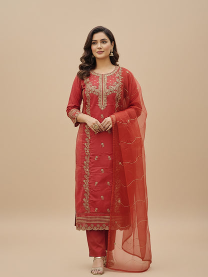 Rust Orange Party Wear Suit Set for Women