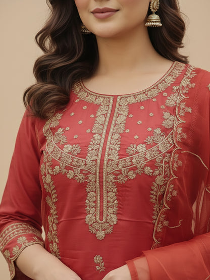 Rust Orange Party Wear Suit Set for Women