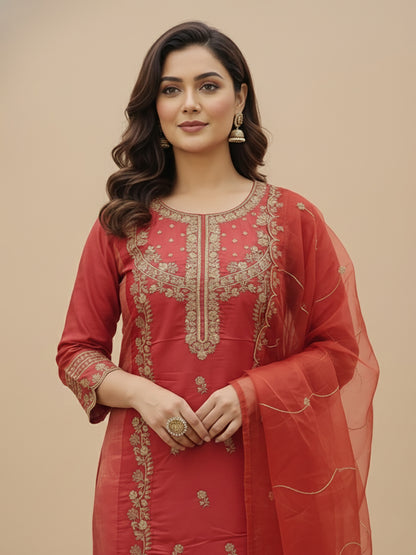 Rust Orange Party Wear Suit Set for Women