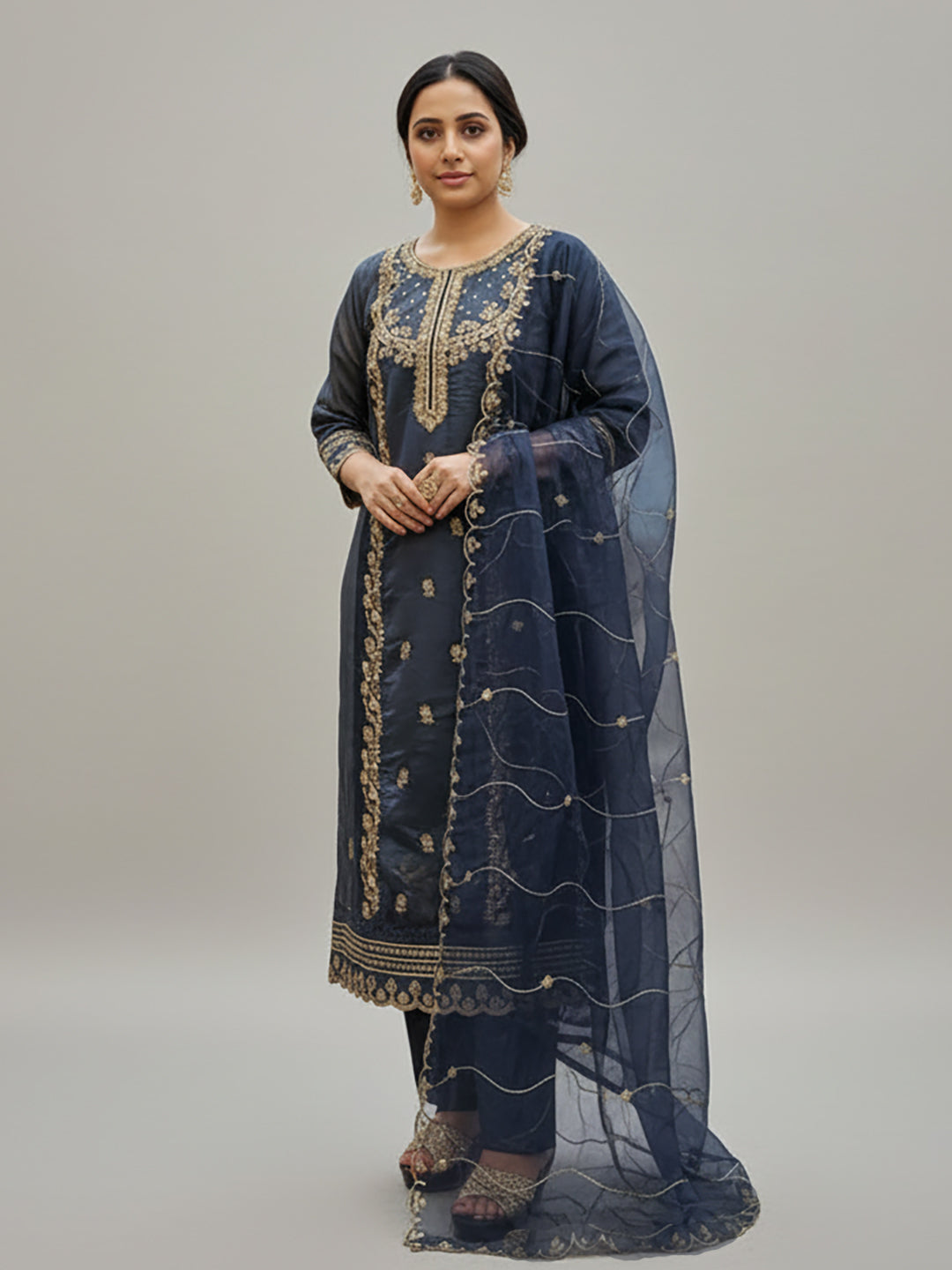 Blue Straight Suit Set for Women