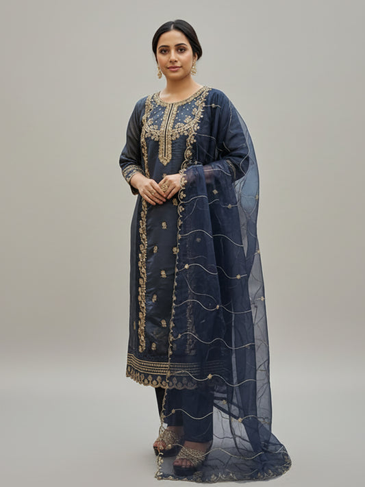 Blue Straight Suit Set for Women