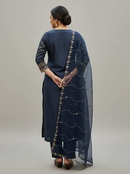 Blue Straight Suit Set for Women