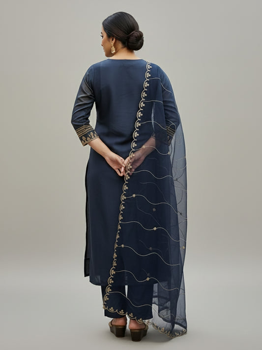 Blue Straight Suit Set for Women