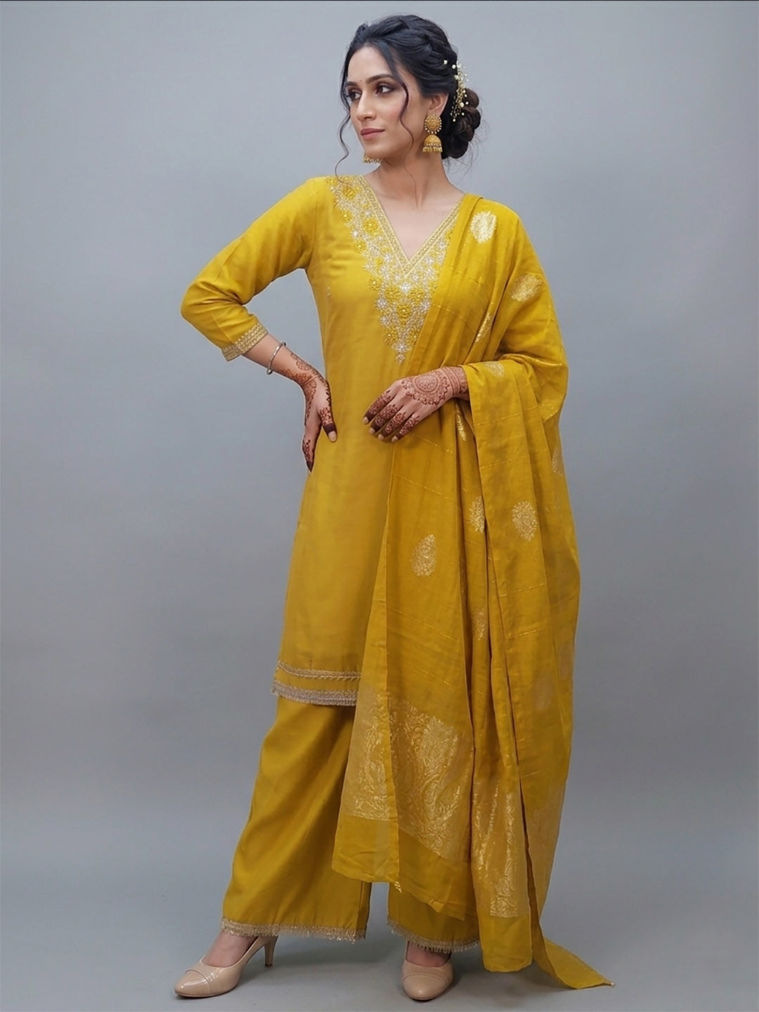 Yellow Kurti Palazzo Set