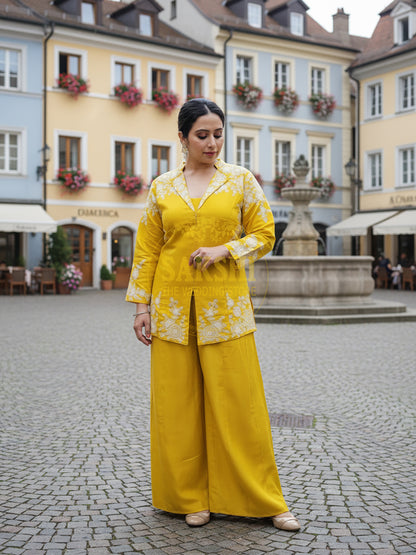 Yellow Indo Western Palazzo Dress