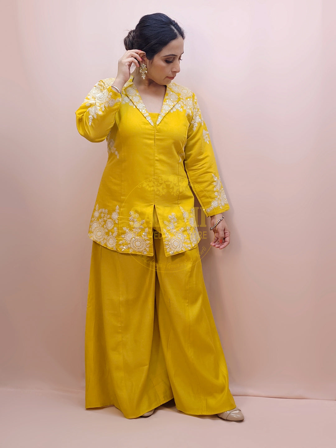Yellow Indo Western Palazzo Dress