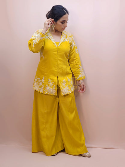 Yellow Indo Western Palazzo Dress
