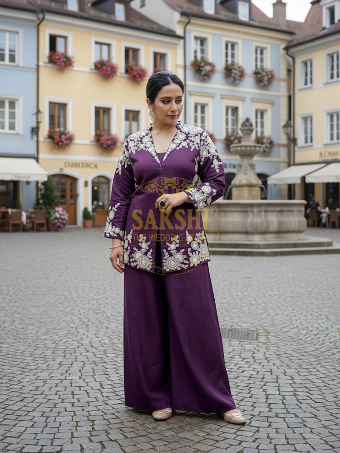 Purple Indo Western Palazzo Dress