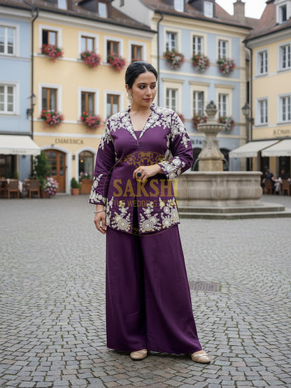 Purple Indo Western Palazzo Dress