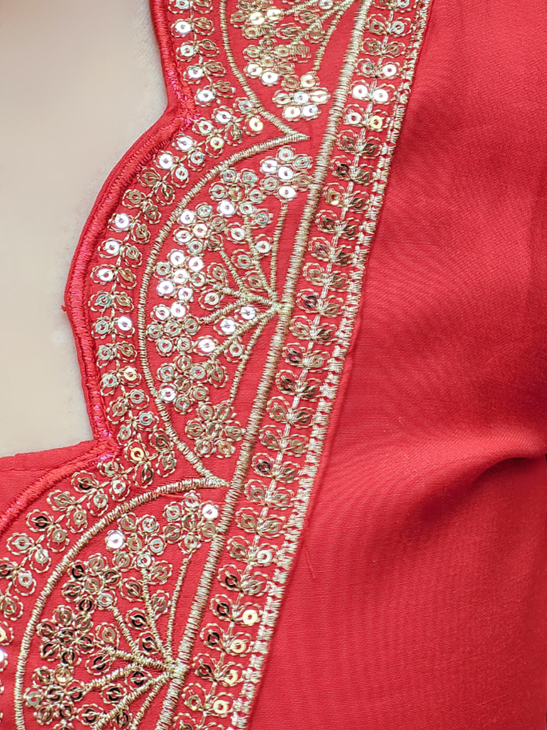 V-Neck Red Party Wear Suit Set for Women