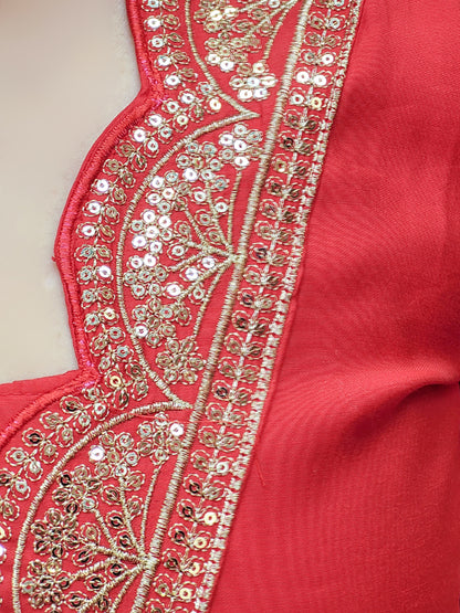 V-Neck Red Party Wear Suit Set for Women