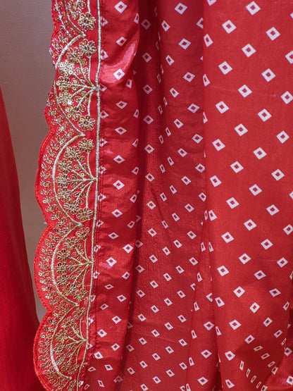 V-Neck Red Kurta Set for Women