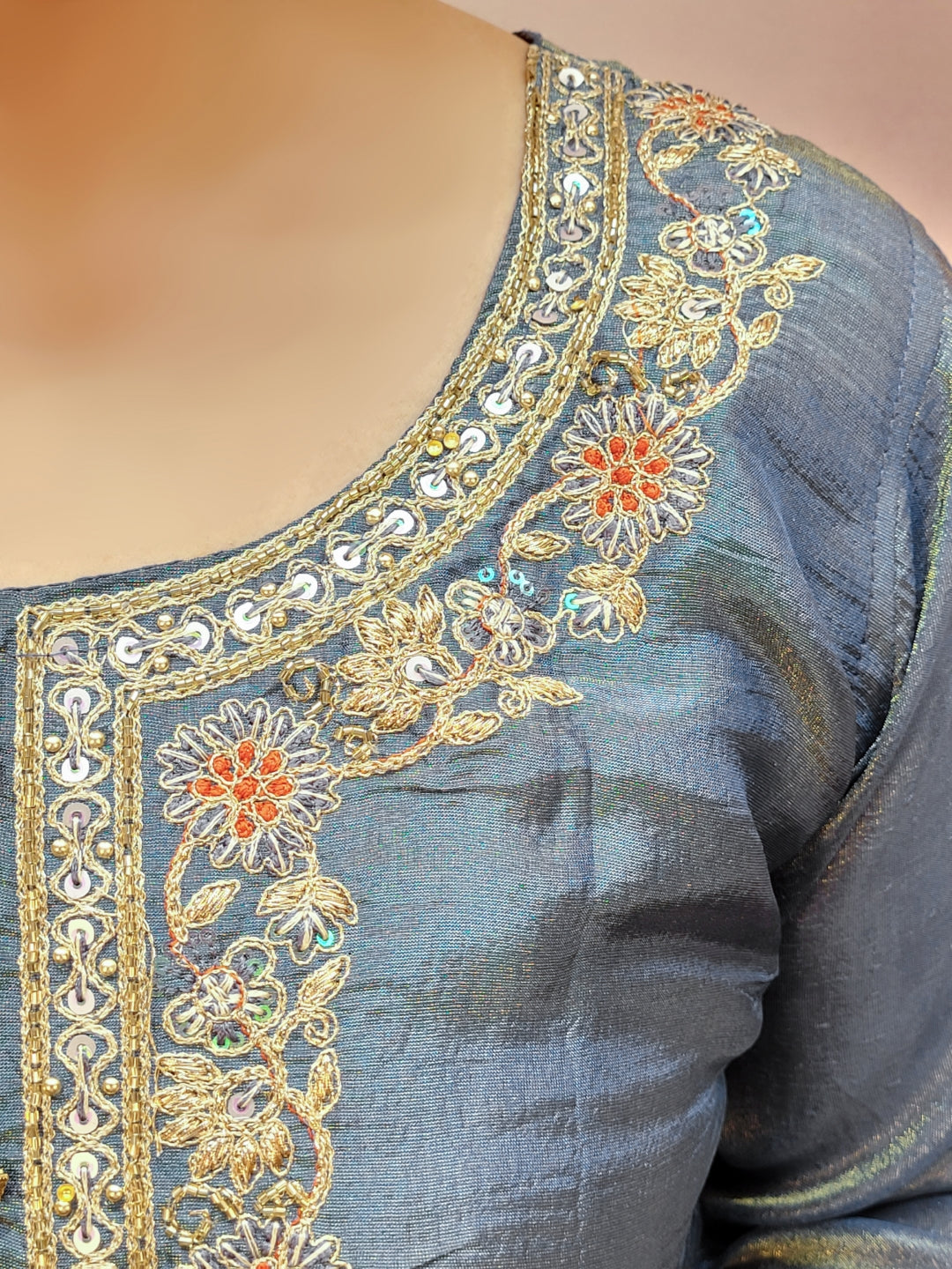 Silk Blend Grey Kurta Set for Women