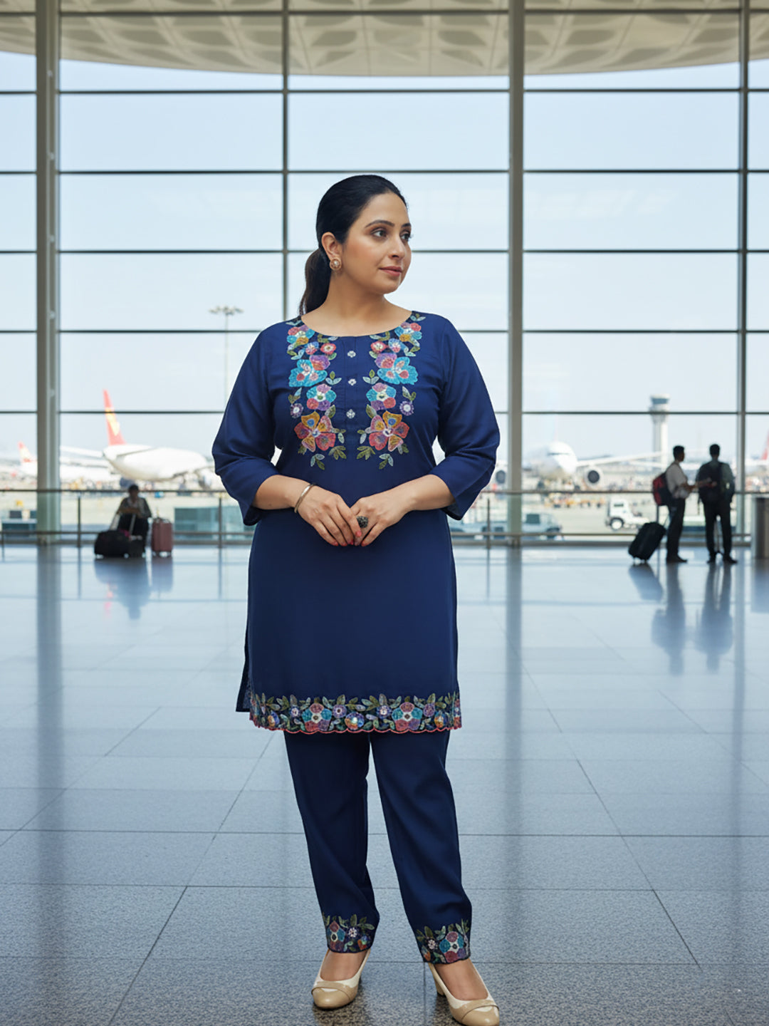 Stylish Indian Co-ord Set for festivals and light parties.. Beautiful Resham embroidery on Kurta and trouser.