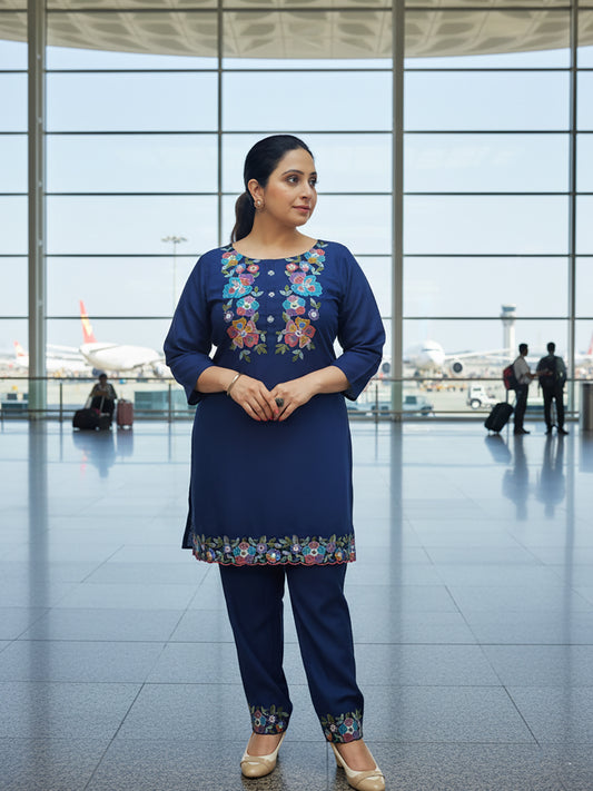 Stylish Indian Co-ord Set for festivals and light parties.. Beautiful Resham embroidery on Kurta and trouser.