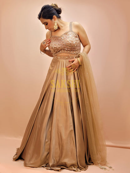 Designer Wedding and Party Wear Gold Lehenga For Women