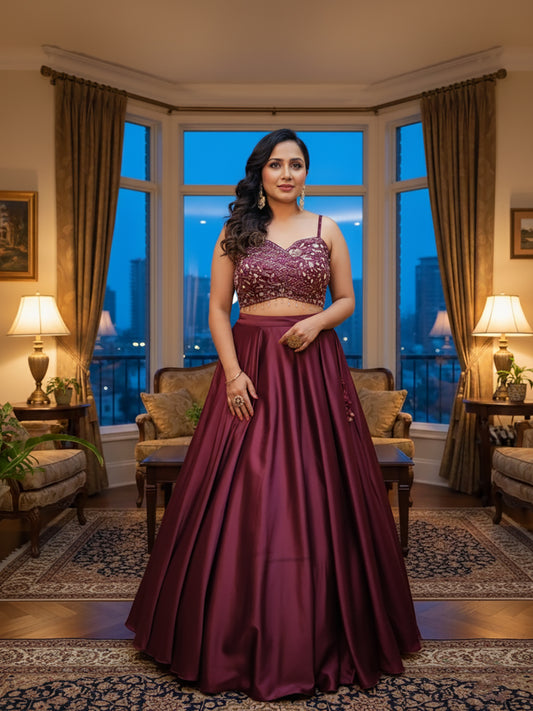 Designer Wedding and Party Wear Purple Lehenga For Women. Ready to Wear. Heavy Handwork Crop Top.