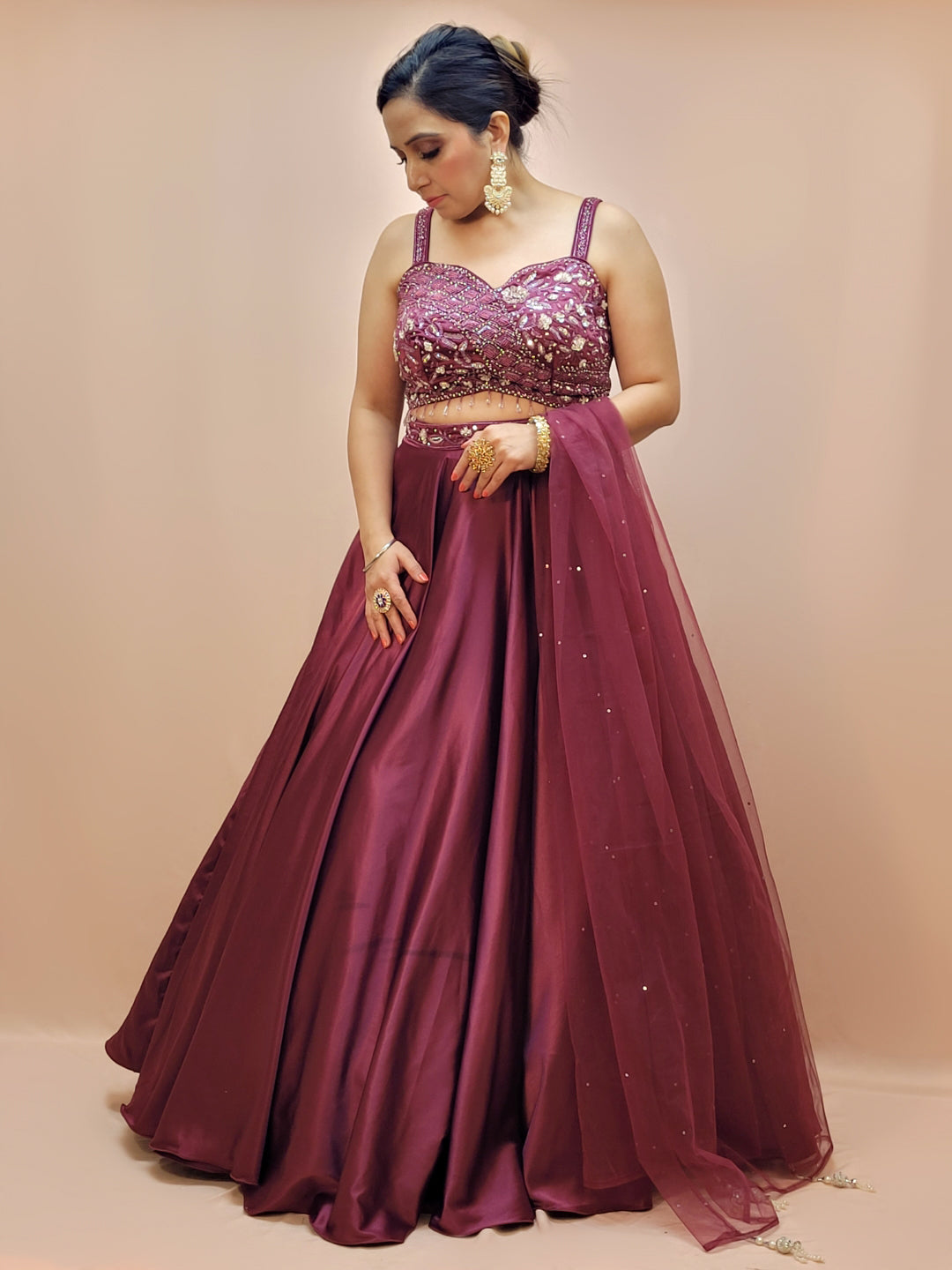 Designer Wedding and Party Wear Purple Lehenga For Women. Ready to Wear. Heavy Handwork Crop Top.