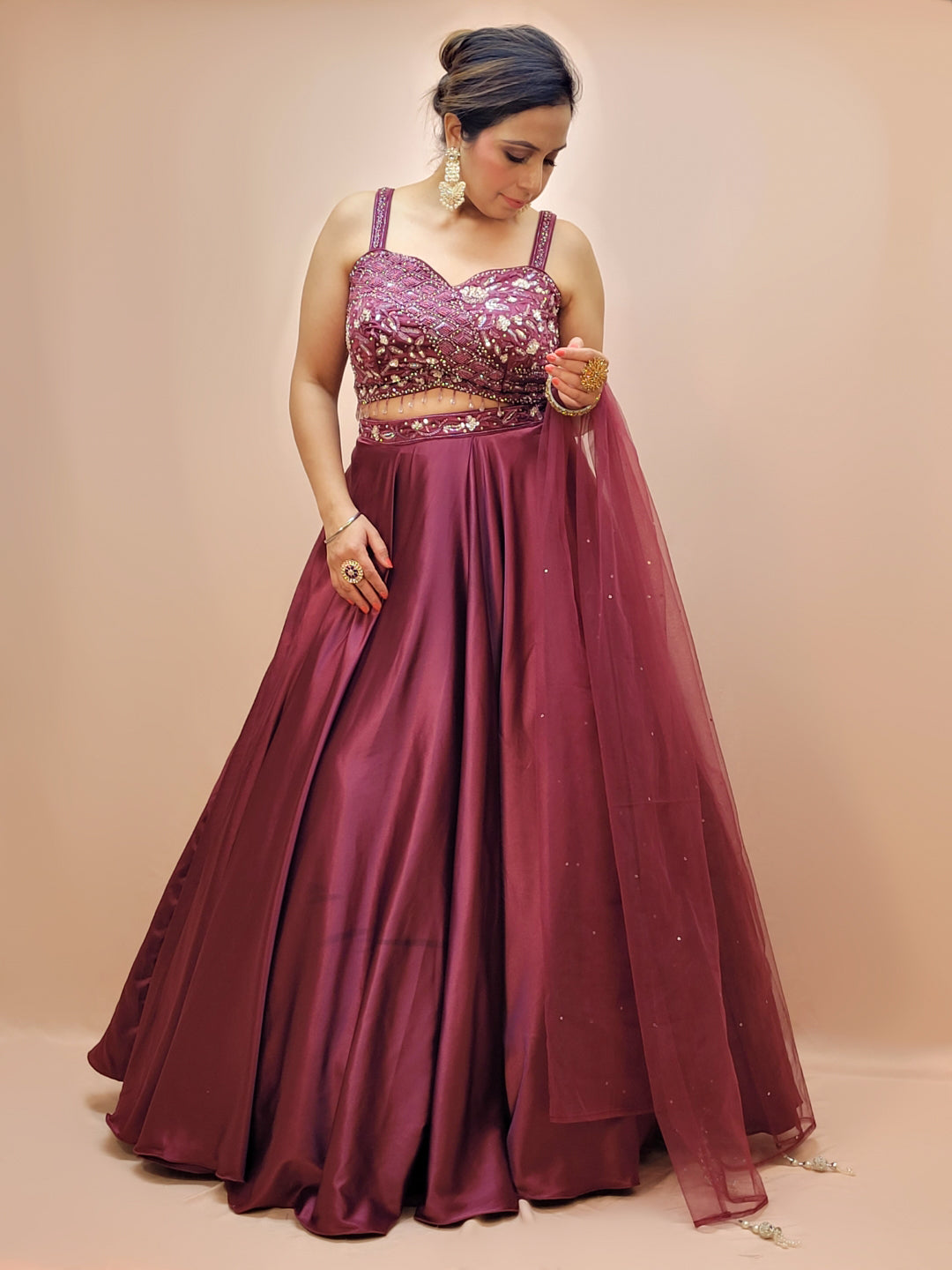 Designer Wedding and Party Wear Purple Lehenga For Women. Ready to Wear. Heavy Handwork Crop Top.
