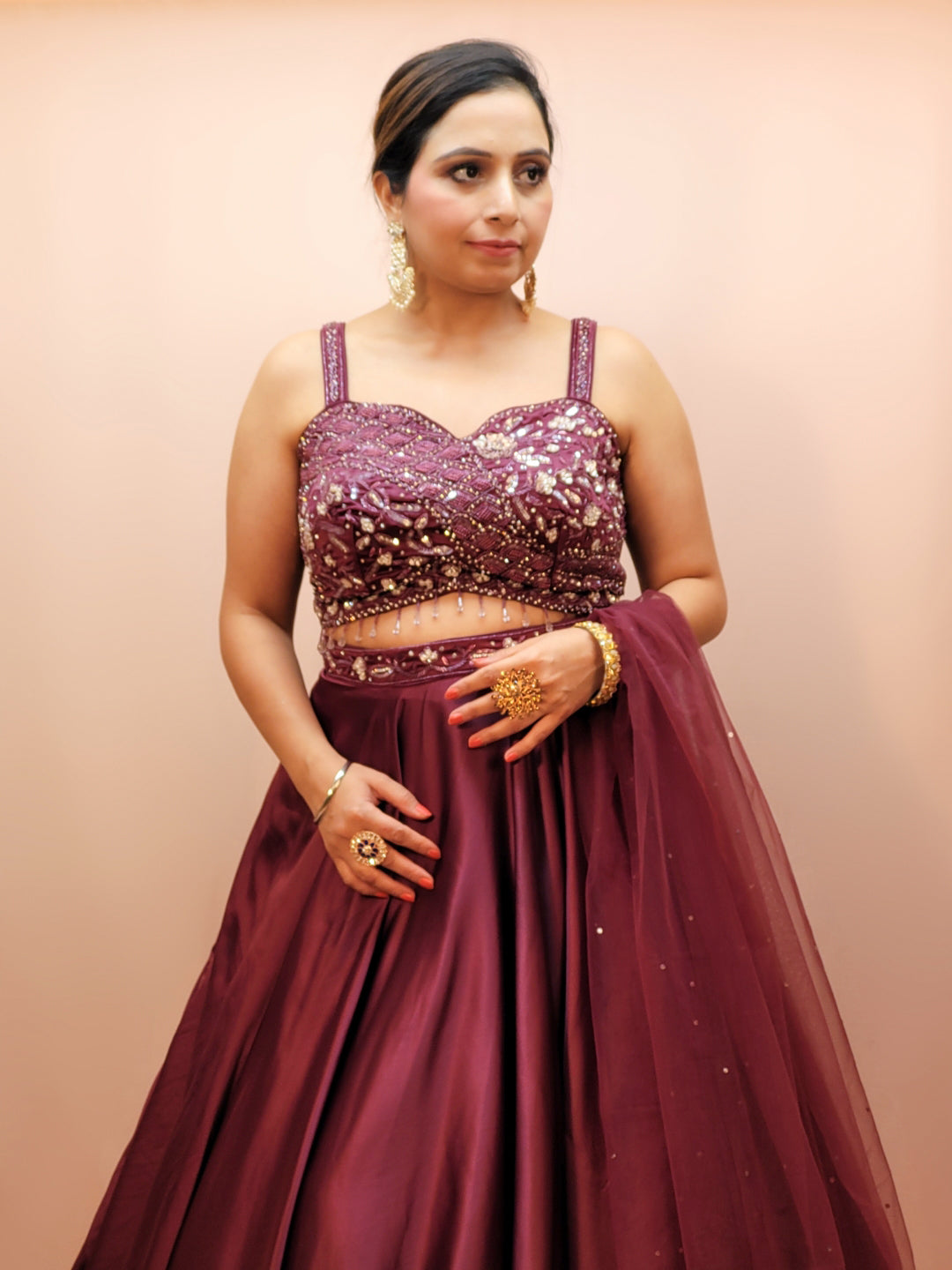 Designer Wedding and Party Wear Purple Lehenga For Women. Ready to Wear. Heavy Handwork Crop Top.