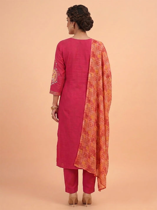 Pink Kurti Pant Set with Digital Print Dupatta