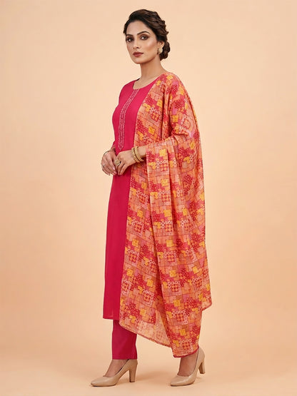 Pink Kurti Pant Set with Digital Print Dupatta