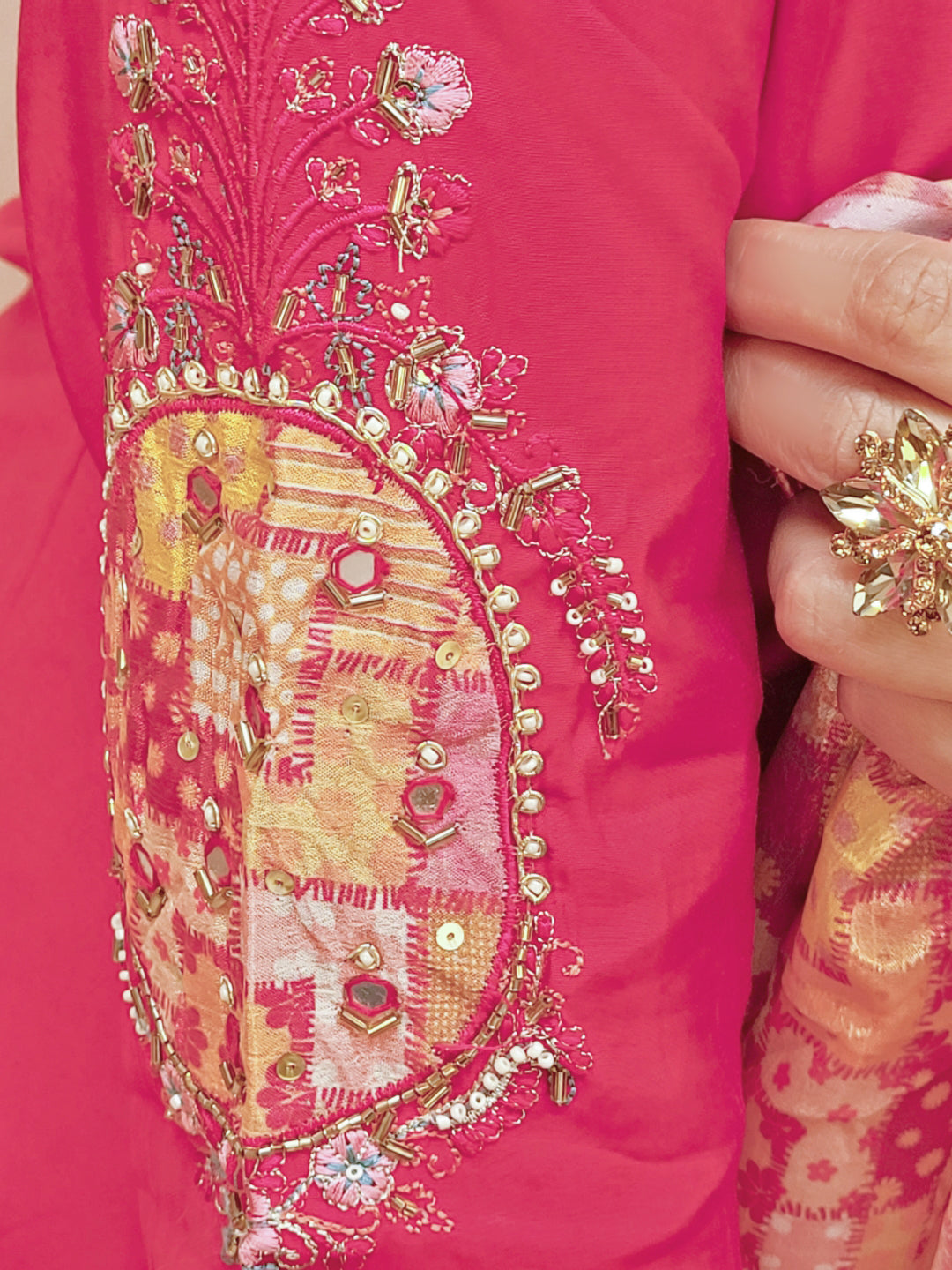 Pink Kurti Pant Set with Digital Print Dupatta