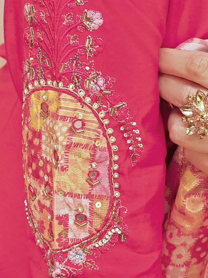 Pink Kurti Pant Set with Digital Print Dupatta