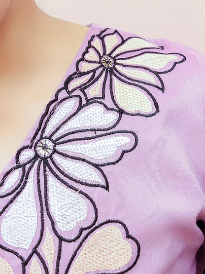 Lavender Kurti Pant Set for Women with Embroidered Dupatta