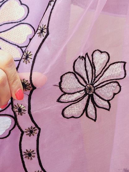 Lavender Kurti Pant Set for Women with Embroidered Dupatta