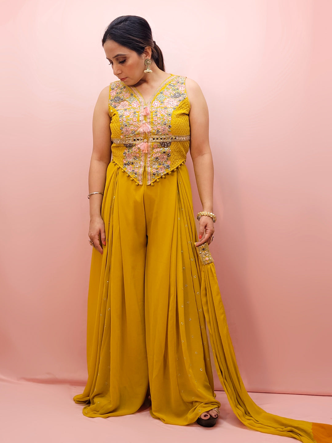 Mustard Yellow Indo-western outfit