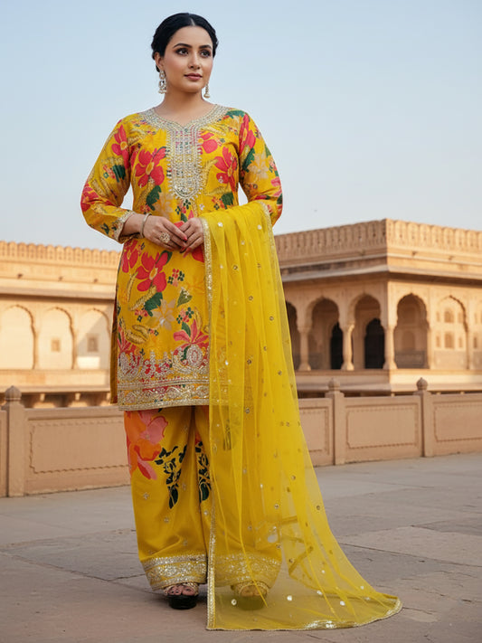 Floral Haldi Function Dress for Women