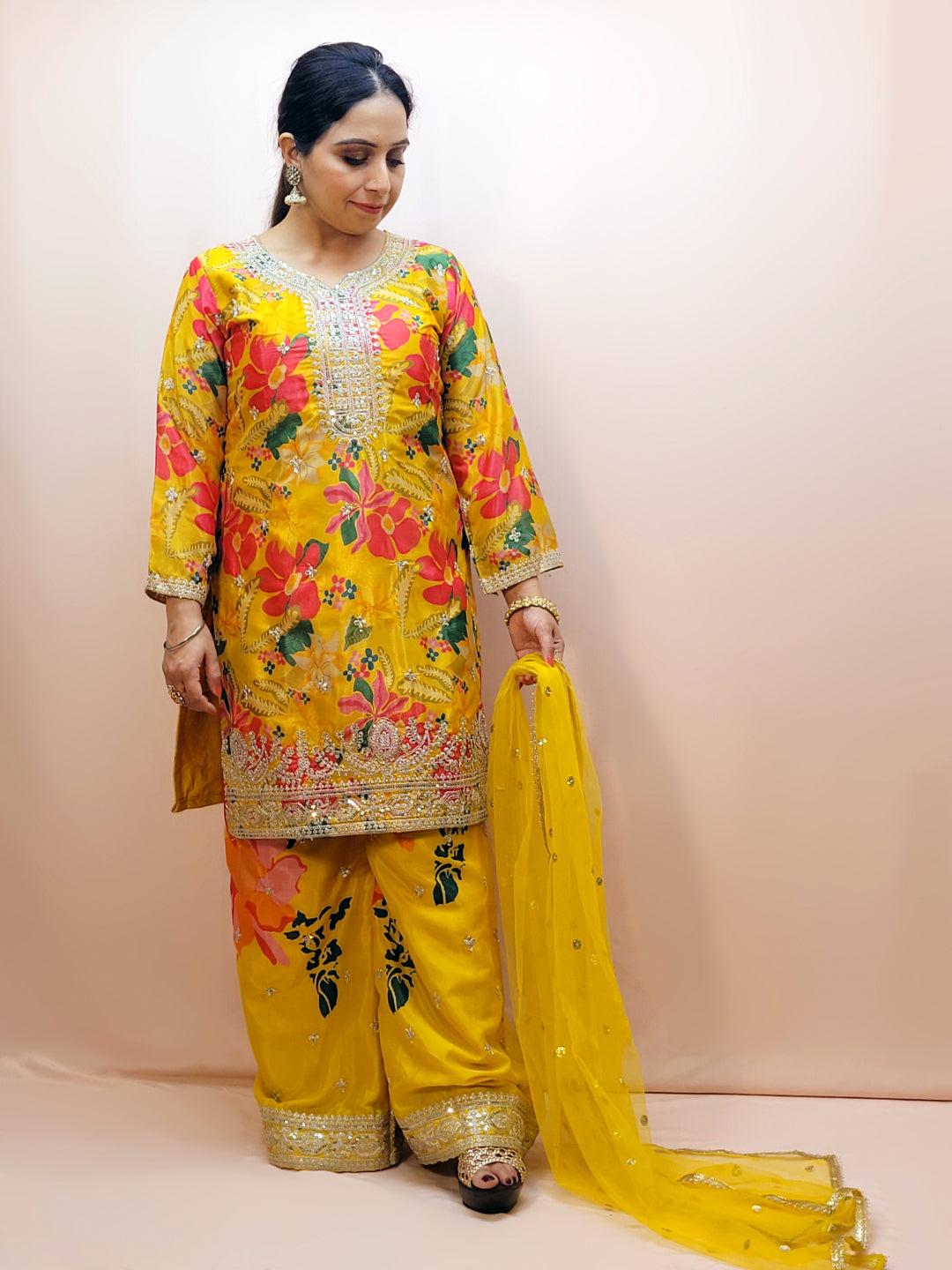 Floral Haldi Function Dress for Women