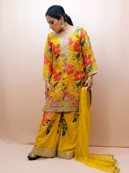 Floral Haldi Function Dress for Women