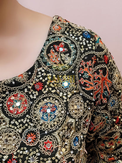 Green Indo Western one shoulder crop top and palazzo set