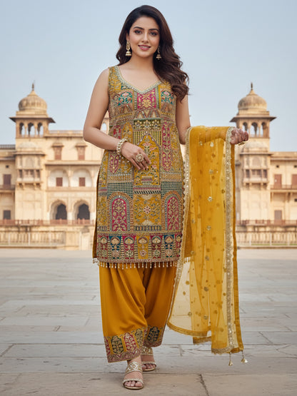 Heavy Wedding Farsi Salwar Suit in Yellow