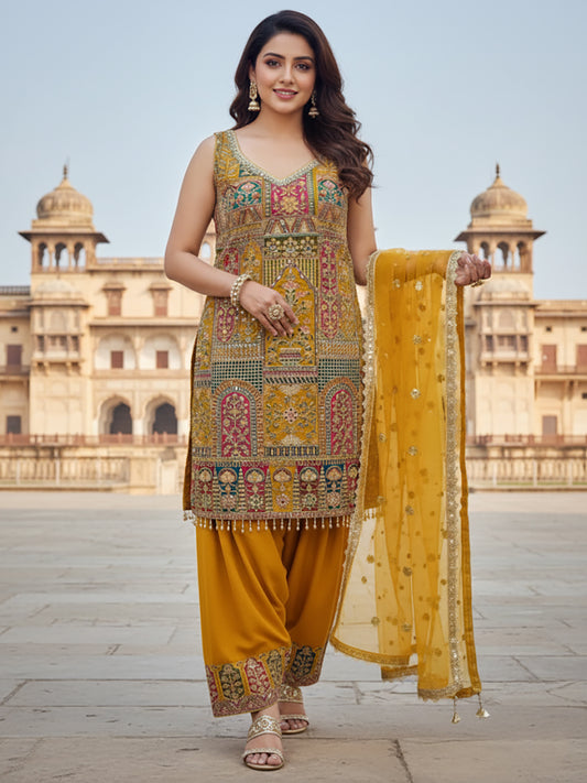 Heavy Wedding Farsi Salwar Suit in Yellow