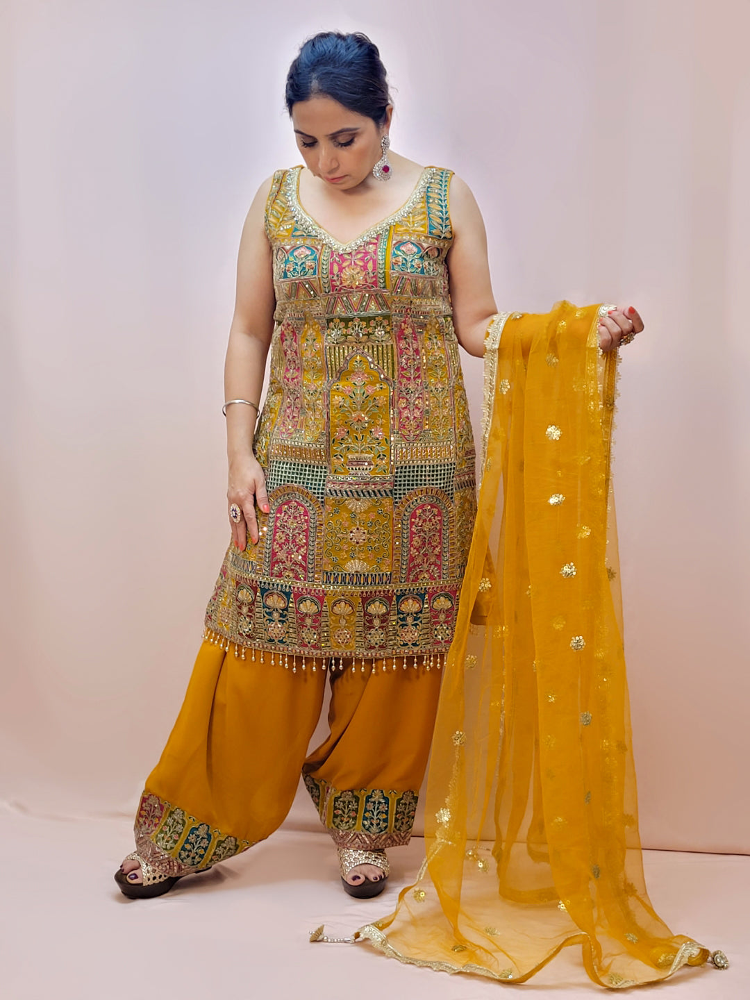 Heavy Wedding Farsi Salwar Suit in Yellow