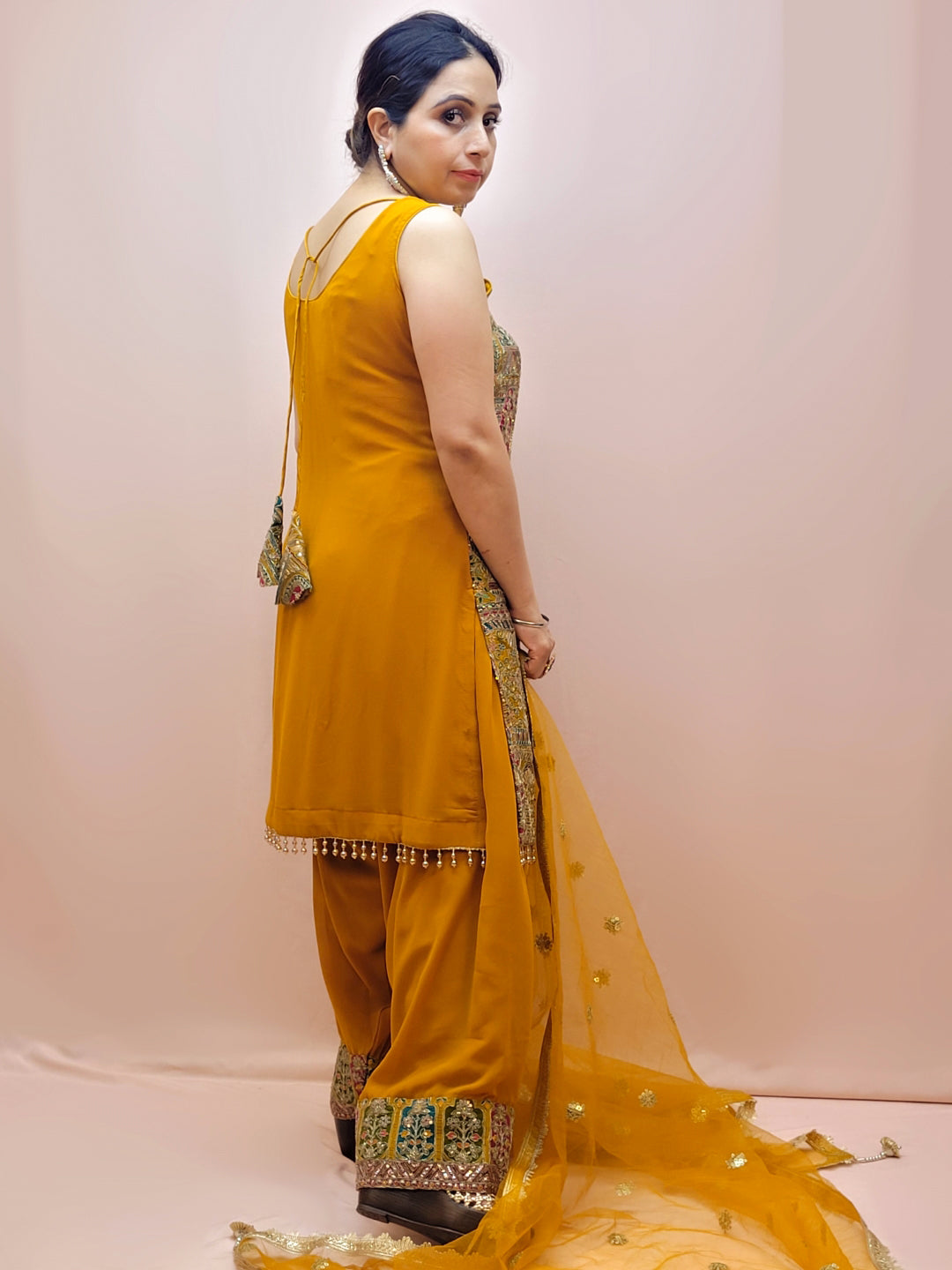 Heavy Wedding Farsi Salwar Suit in Yellow