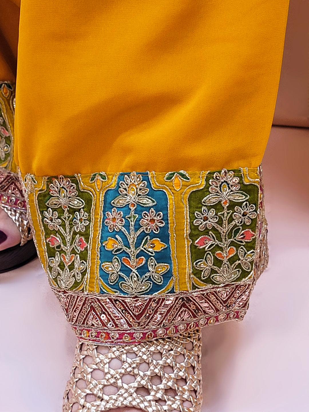 Heavy Wedding Farsi Salwar Suit in Yellow