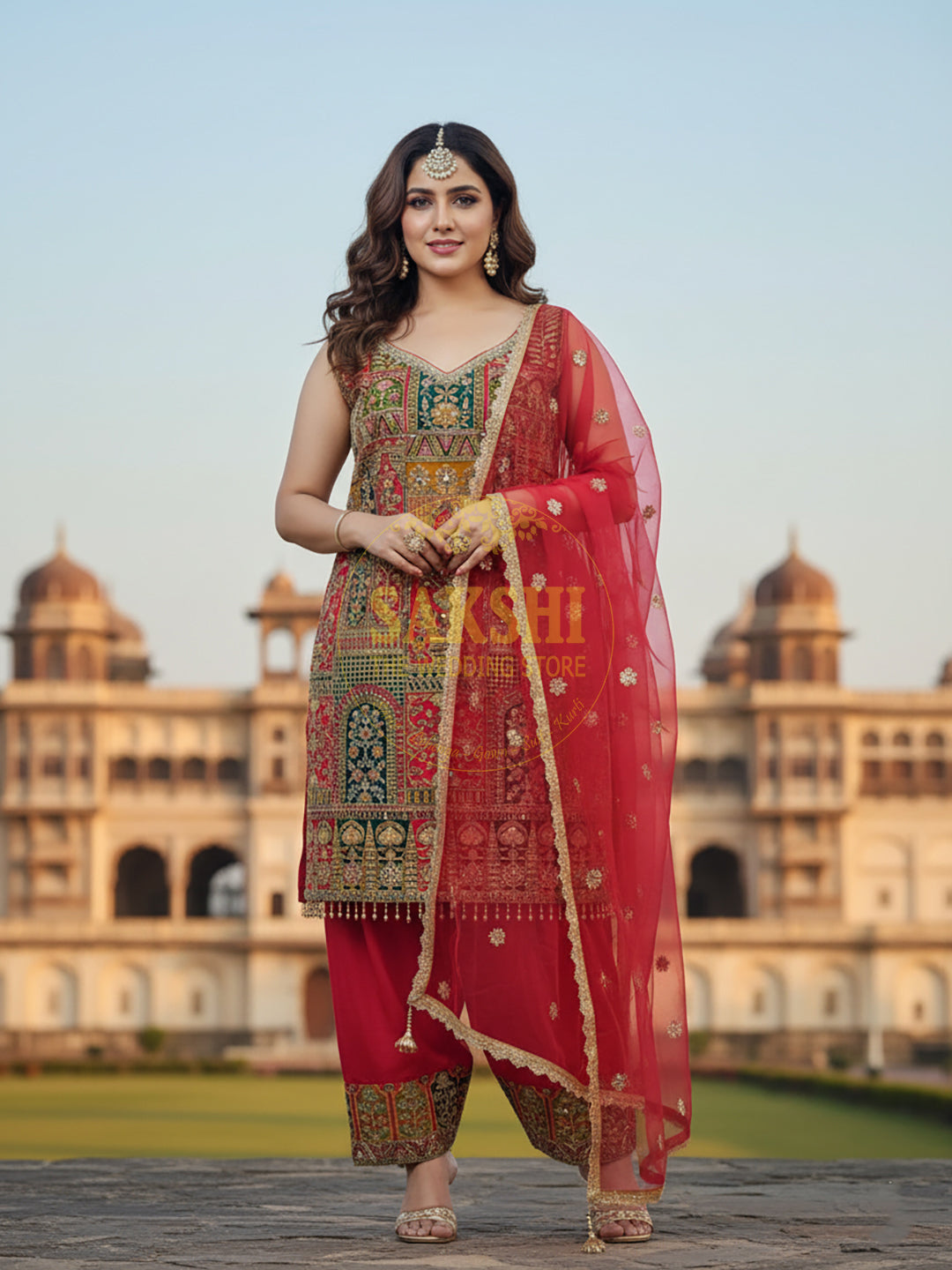Heavy Wedding Farsi Salwar Suit in Red