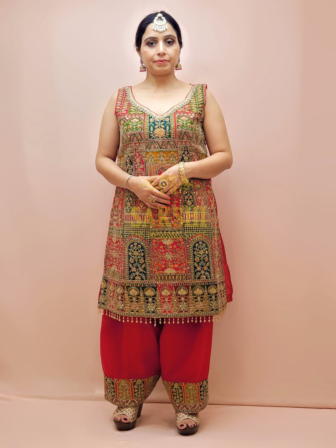 Heavy Wedding Farsi Salwar Suit in Red