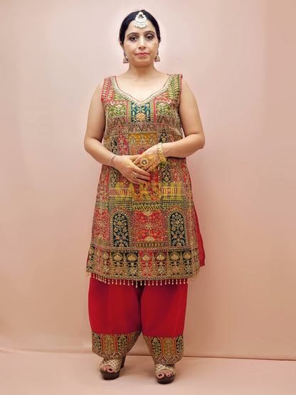 Heavy Wedding Farsi Salwar Suit in Red