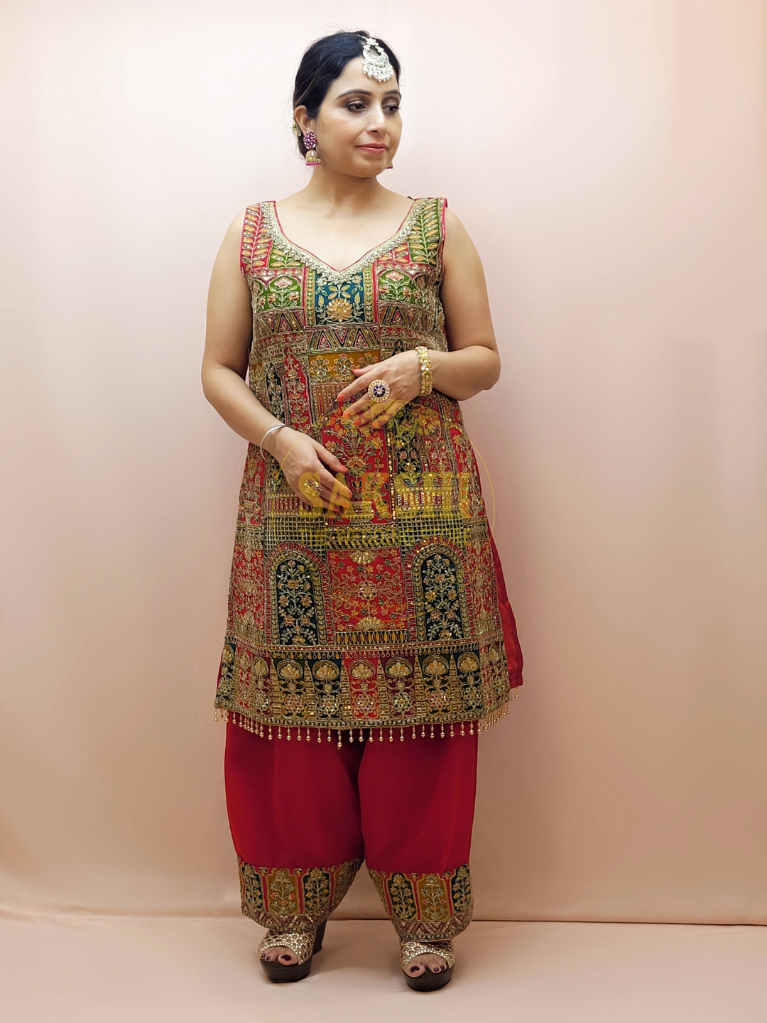 Heavy Wedding Farsi Salwar Suit in Red