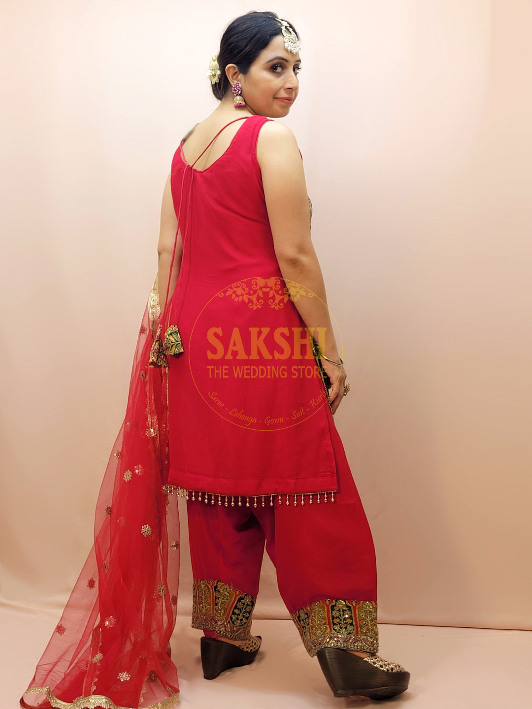 Heavy Wedding Farsi Salwar Suit in Red